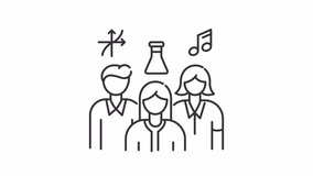 Animated teaching staff line icon. School personnel animation. Teachers of math, chemistry and arts. Career in education. Outline element on white background. HD video with alpha channel - Powered by Shutterstock - Get 15% off with code: PIKWIZARD15