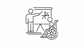 Animated integrated learning line icon. Teacher explaining math to student with disability animation. Inclusive education. Outline element on white background. HD video with alpha channel - Powered by Shutterstock - Get 15% off with code: PIKWIZARD15
