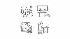 Animated school education line icons. Inclusive learning animation set. Teacher career. Access to classes. Training students. Outline elements on white background. HD video with alpha channel - Powered by Shutterstock - Get 15% off with code: PIKWIZARD15