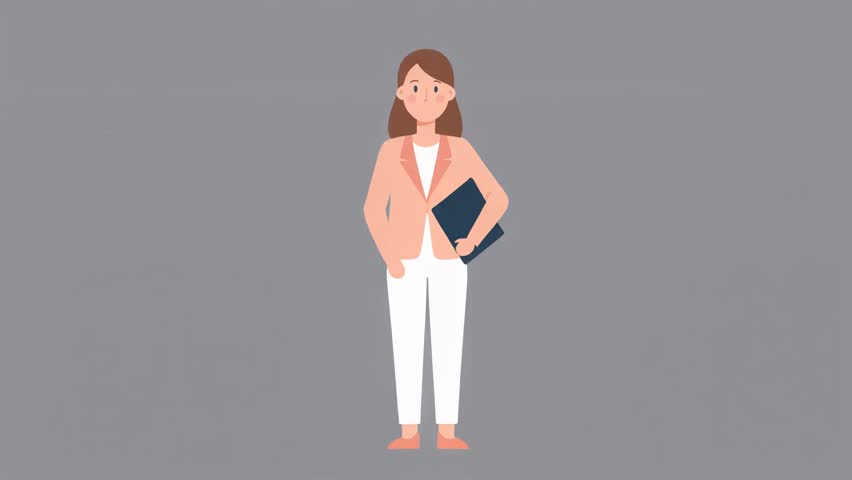 A woman in a pink blazer and white pants holds a book