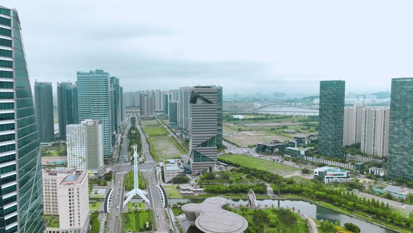 Aerial View near Songdo Central Park in Incheon, South Korea