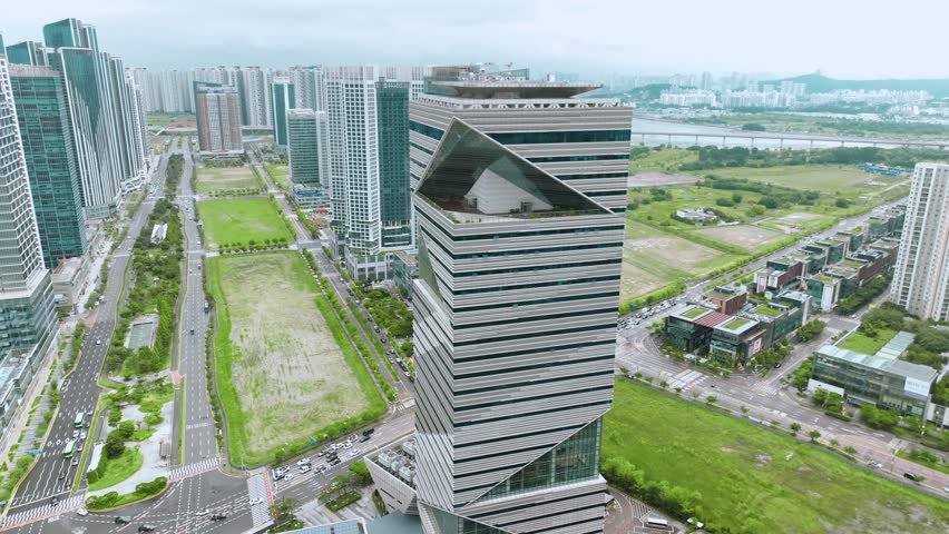 Aerial View near Songdo Central Park in Incheon, South Korea