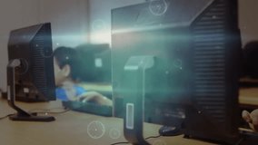 Animation of network of connections over caucasian pupil using computer. education and learning concept digitally generated video. - Powered by Shutterstock - Get 15% off with code: PIKWIZARD15