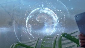 Globe of network of connections against caucasian boy using digital tablet. education and technology concept - Powered by Shutterstock - Get 15% off with code: PIKWIZARD15