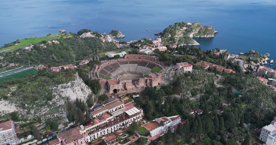 Aerial view of the Ancient Theatre of Taormina, Italy.