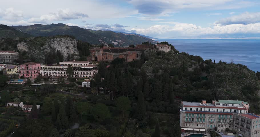Aerial view of the Ancient Theatre of Taormina, Italy.