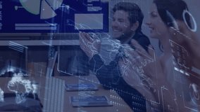 Animation of data processing on digital interface over man animation on rotating global network of connections. Global business data processing and technology concept digitally generated video. - Powered by Shutterstock - Get 15% off with code: PIKWIZARD15