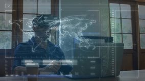 Animation of world map with data processing over caucasian businessman. Global business, computing and digital interface concept digitally generated video. - Powered by Shutterstock - Get 15% off with code: PIKWIZARD15