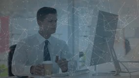 Animation of data processing over caucasian businessman in office. Global business and digital interface concept digitally generated video. - Powered by Shutterstock - Get 15% off with code: PIKWIZARD15
