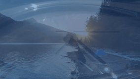 Animation of clock, data processing over landscape. Global business, finance, connections, computing and data processing concept digitally generated video. - Powered by Shutterstock - Get 15% off with code: PIKWIZARD15