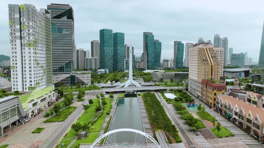 Aerial View near Songdo Central Park in Incheon, South Korea