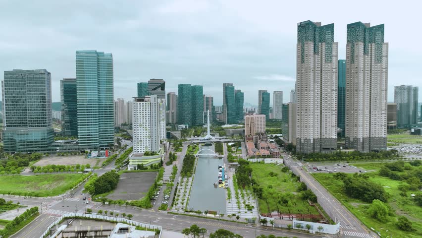 Aerial View near Songdo Central Park in Incheon, South Korea