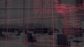 Animation of red pattern, financial data processing over modern office. Global business, finance, computing and data processing concept digitally generated video. - Powered by Shutterstock - Get 15% off with code: PIKWIZARD15