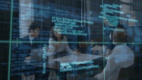 Animation of data processing over diverse business people in office. Global business, finance, computing and data processing concept digitally generated video. - Powered by Shutterstock - Get 15% off with code: PIKWIZARD15