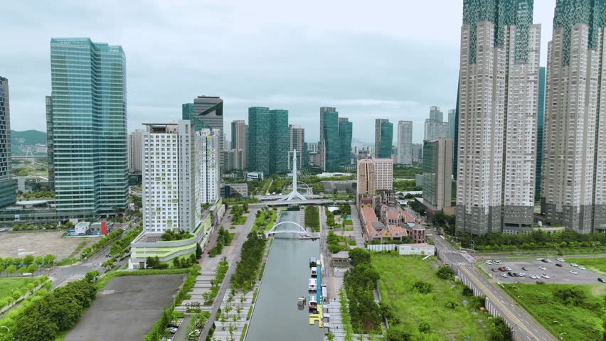 Aerial View near Songdo Central Park in Incheon, South Korea