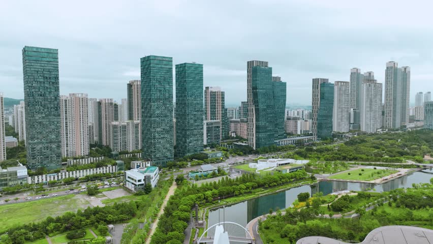 Aerial View near Songdo Central Park in Incheon, South Korea