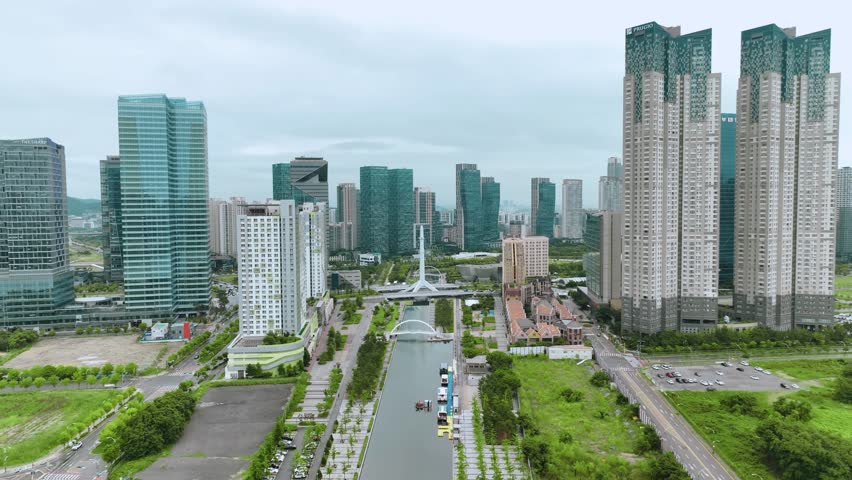 Aerial View near Songdo Central Park in Incheon, South Korea