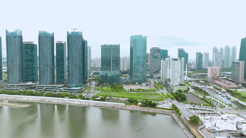 Aerial View near Songdo Central Park in Incheon, South Korea