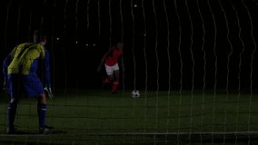 Red attacker stepping backward luring defender as green percents and waveform pulsing in analytics. Sports, competition, strategy, visualization, analysis, digital, intensity - Powered by Shutterstock - Get 15% off with code: PIKWIZARD15