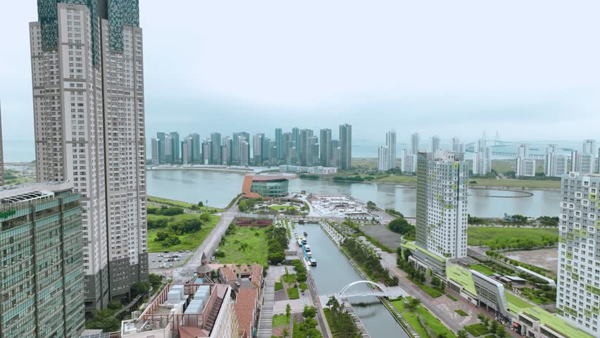 Aerial View near Songdo Central Park in Incheon, South Korea