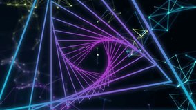 Animation of network of connections over neon shapes on black background. global connections, computing and data processing concept digitally generated video. - Powered by Shutterstock - Get 15% off with code: PIKWIZARD15