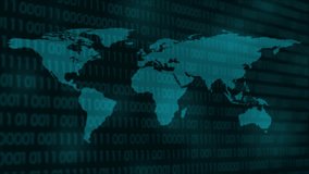 Global data analytics network shown with icons connecting on world map. Binary code flows. Dynamic motion. - Powered by Shutterstock - Get 15% off with code: PIKWIZARD15