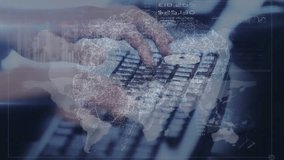 Animation of purple lines with globe and data processing over hands typing on keyboard. Global technology, connections and digital interface concept digitally generated video. - Powered by Shutterstock - Get 15% off with code: PIKWIZARD15