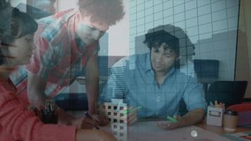 Animation of cityscape over business people in office. Global business, finance, computing and data processing concept digitally generated video. - Powered by Shutterstock - Get 15% off with code: PIKWIZARD15