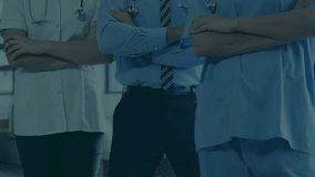 Medical professionals with crossed arms, cybersecurity lock animation over them. healthcare, data protection, encryption, technology, digital - Powered by Shutterstock - Get 15% off with code: PIKWIZARD15