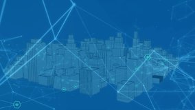 Animation of network of connections over digital city on blue background. global connections, computing and digital interface concept digitally generated video. - Powered by Shutterstock - Get 15% off with code: PIKWIZARD15