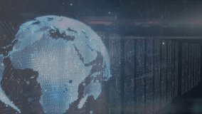 Animation of data processing with globe over server room. global business and digital interface concept digitally generated video. - Powered by Shutterstock - Get 15% off with code: PIKWIZARD15