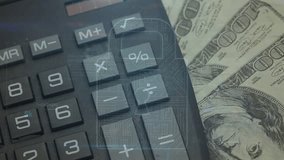 Animation of data processing over calculator and banknotes. global business, gambling and digital interface concept digitally generated video. - Powered by Shutterstock - Get 15% off with code: PIKWIZARD15