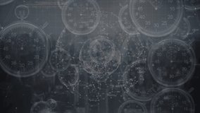 Animation of moving clocks and globe of connections over cityscape. Global business, computing and digital interface concept digitally generated video. - Powered by Shutterstock - Get 15% off with code: PIKWIZARD15