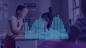 Animation of graph over diverse schoolchildren and teacher in classroom. Global education, learning and digital interface concept digitally generated video. - Powered by Shutterstock - Get 15% off with code: PIKWIZARD15