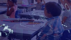Animation of data processing over diverse schoolchildren in classroom. Global education and digital interface concept digitally generated video. - Powered by Shutterstock - Get 15% off with code: PIKWIZARD15
