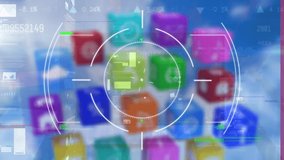 Animation of scope scanning over network of profile icons against digital icons and data processing. Global networking and business data technology concept - Powered by Shutterstock - Get 15% off with code: PIKWIZARD15