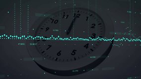 Animation of financial data processing over clock. Global business, finances, computing and data processing concept digitally generated video - Powered by Shutterstock - Get 15% off with code: PIKWIZARD15