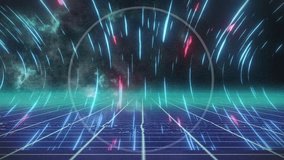 Animation of high score text and circle and grid pattern against illuminated moving lines. Digitally generated, hologram, shape, illustration, shape, video game, arcade, achievement and technology. - Powered by Shutterstock - Get 15% off with code: PIKWIZARD15