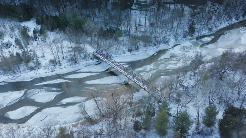 Snowy bridge view in Mississauga, Ontario winter scene
