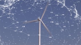 Animation of globe and numbers processing over wind turbine. global green energy, environment, sustainability and data processing concept digitally generated video. - Powered by Shutterstock - Get 15% off with code: PIKWIZARD15