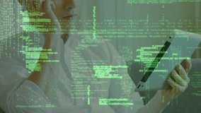 Data processing against asian man holding a digital tablet talking on smartphone. Global networking and technology concept - Powered by Shutterstock - Get 15% off with code: PIKWIZARD15