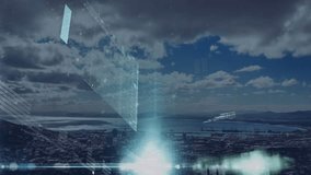 Animation of data processing over landscape with electricity pylons. Global networking and business technology concept. - Powered by Shutterstock - Get 15% off with code: PIKWIZARD15