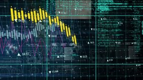 Animation of financial graphs and data over data processing on digital screen. Finance, economy, data processing, business and technology concept digitally generated video. - Powered by Shutterstock - Get 15% off with code: PIKWIZARD15