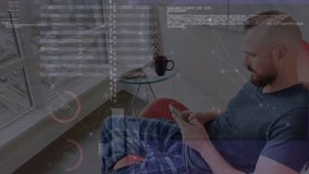 Animation of financial data processing over caucasian man using smartphone. Global business, finance, computing and data processing concept digitally generated video. - Powered by Shutterstock - Get 15% off with code: PIKWIZARD15