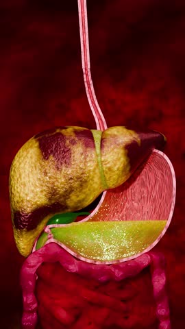 Liver Disease Anatomy Illustrating Fatty Liver and Liver Cancer Caused by Fast Food Diet Lack of Exercise and Sleep Deprivation for Healthcare Awareness 3D Rendering
