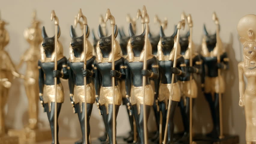 The souvenir shop sells Goddess of Ancient Egypt. Closeup. Shallow depth of field. Follow focus