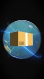 Vertical animation of a shipping box orbiting Earth with glowing routes, representing global online shopping, international delivery, cross-border e-commerce, and worldwide logistics networks. - Powered by Shutterstock - Get 15% off with code: PIKWIZARD15