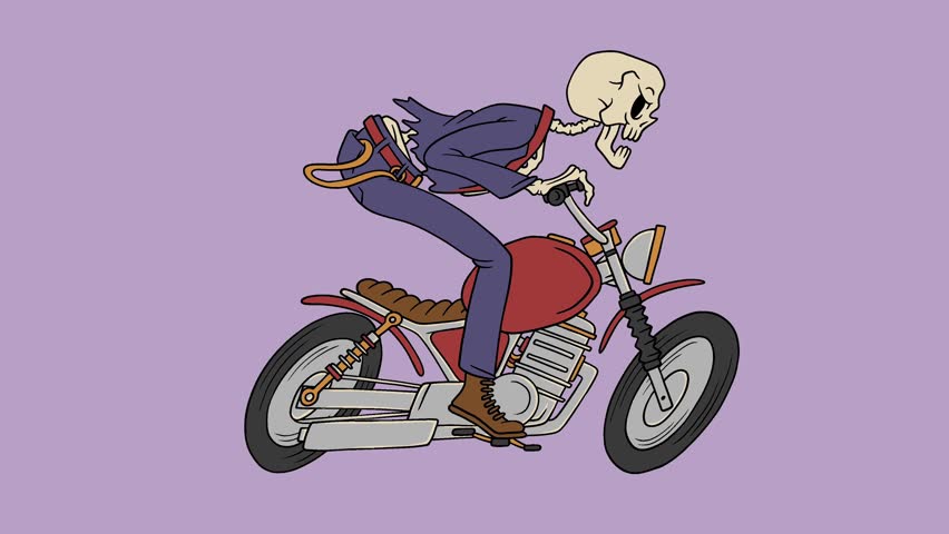 Retro Cartoon Skeleton Bikers Riding Motorcycle Loop Animation