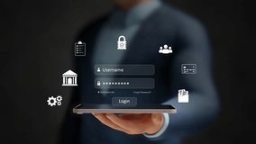 Cybersecurity Concept. Secure Login, Data Protection, Online Safety, Online Banking and Payments, Digital Trust Assurance. User Logging Into Secure Account with Username and Password. 3D Video - Powered by Shutterstock - Get 15% off with code: PIKWIZARD15