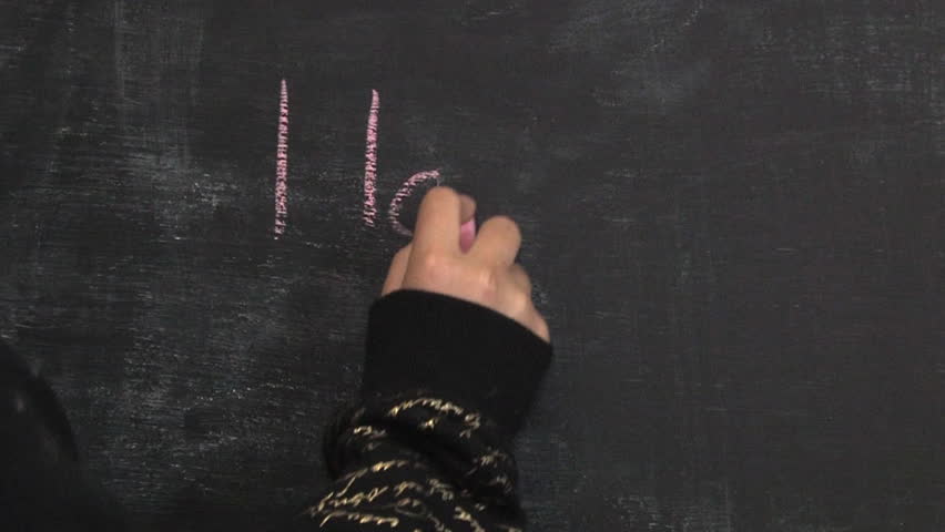 A child writes I Love Mommy on the chalkboard.